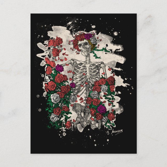 Skeleton & Roses – gebleichte Version Postkarte (Vorderseite)