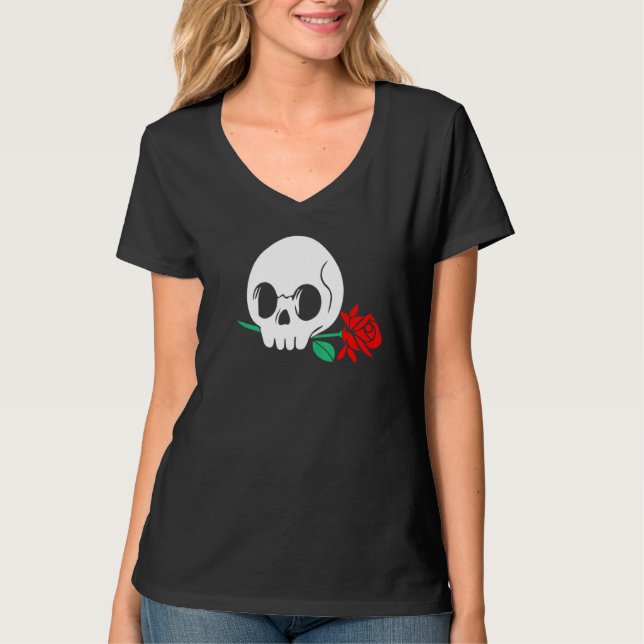 Skeleton Rote Rose Halloween Gothic Grap T-Shirt (Vorderseite)