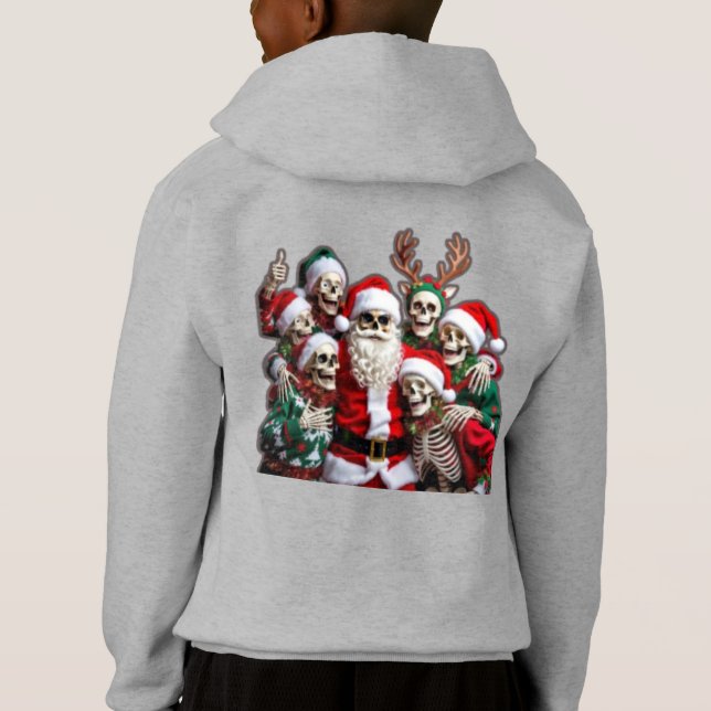 Skeleton Santa Christmas Group Photo – Festive 3D  Hoodie (Rückseite)