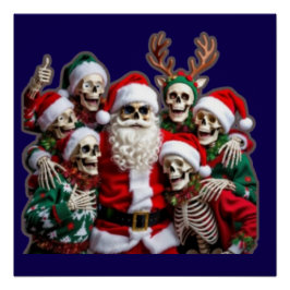 Skeleton Santa Christmas Group Photo – Festive 3D  Poster