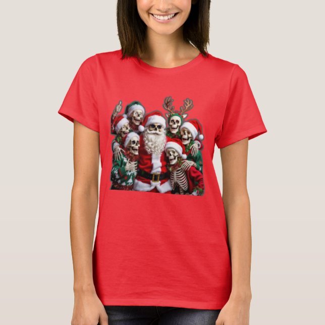 Skeleton Santa Christmas Group Photo – Festive 3D  T-Shirt (Vorderseite)