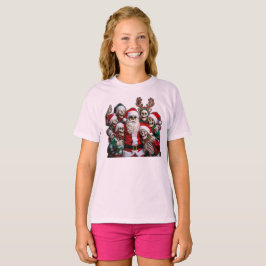 Skeleton Santa Christmas Group Photo – Festive 3D  T-Shirt