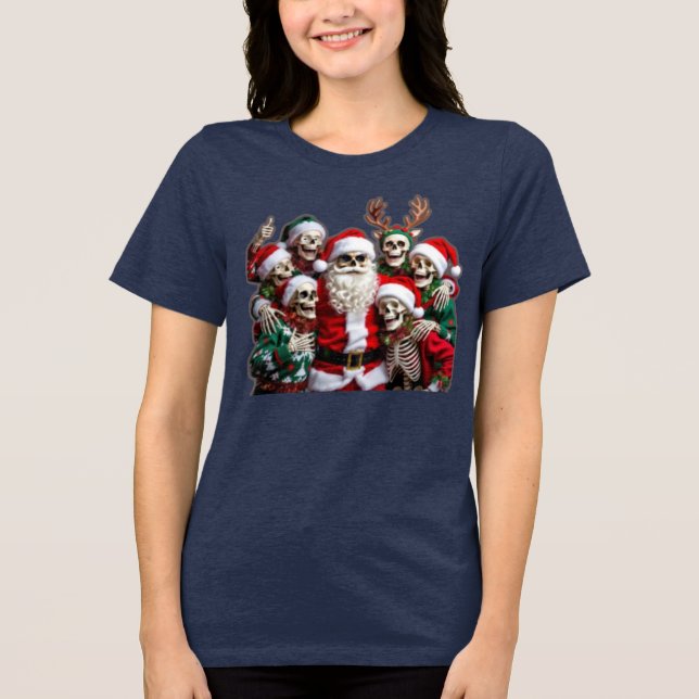 Skeleton Santa Christmas Group Photo – Festive 3D  Tri-Blend Shirt (Vorderseite)