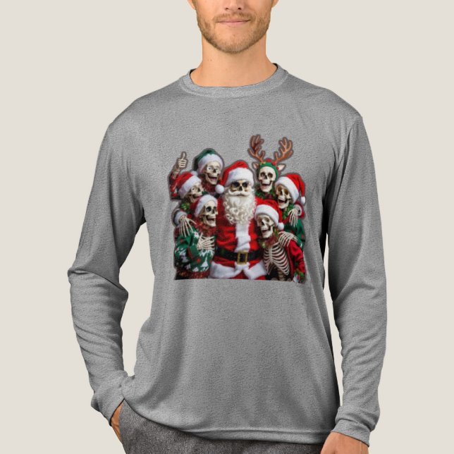 Skeleton Santa Christmas Group Photo – Festive 3D  Tri-Blend Shirt (Vorderseite)