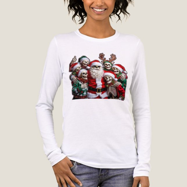 Skeleton Santa Christmas Group Photo – Festive 3D  Tri-Blend Shirt (Vorderseite)