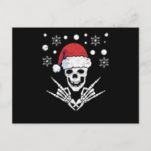Skeleton Santa Claus Cap Rock And Roll Hand Postkarte