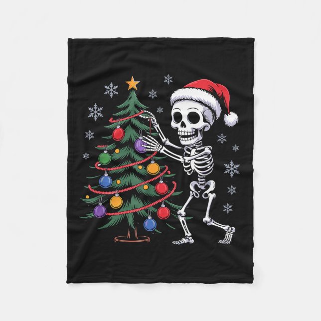Skeleton Santa Hat Christmas Tree Creepy Cute Xmas Fleecedecke (Vorderseite)