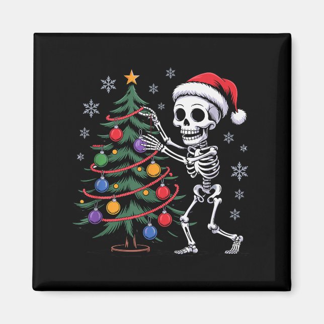 Skeleton Santa Hat Christmas Tree Creepy Cute Xmas Magnet (Vorne)