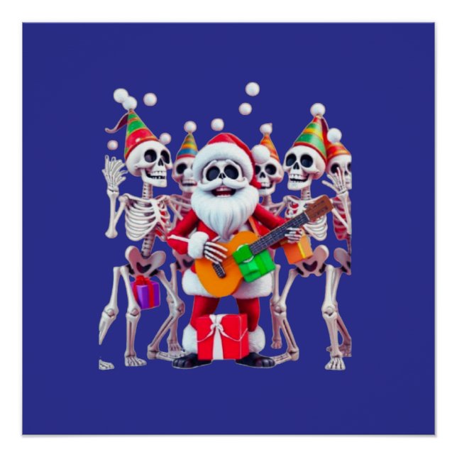 **Skeleton Santa Party – Funny 3D Christmas Skelet Poster (Vorderseite)