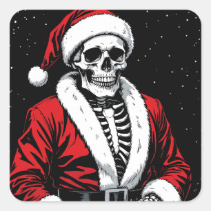 Skeleton Santa Quadratischer Aufkleber