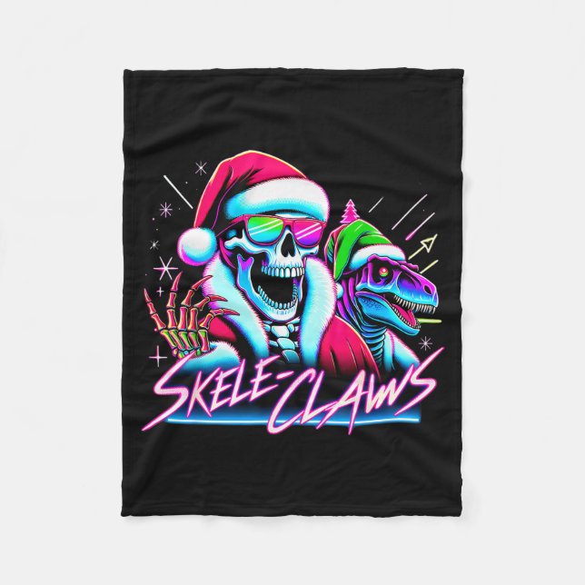 Skeleton Santa Riding T Rex Dinosaur Funny Christm Fleecedecke (Vorderseite)