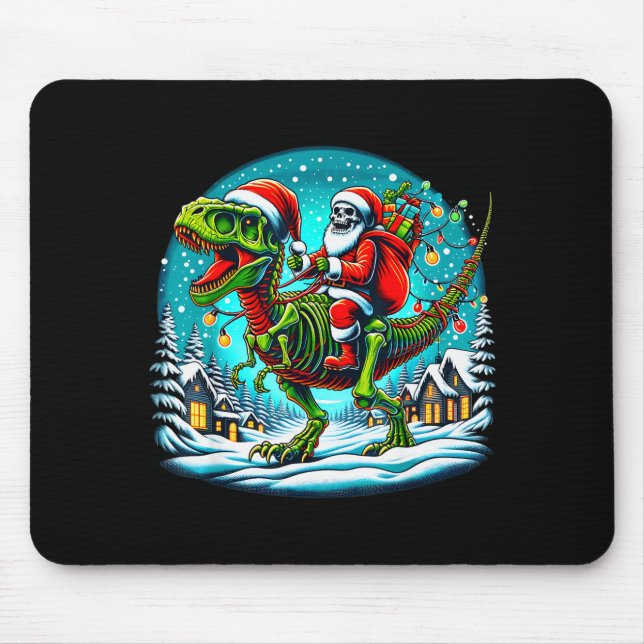 Skeleton Santa Riding T Rex Dinosaur Funny Christm Mousepad (Vorne)