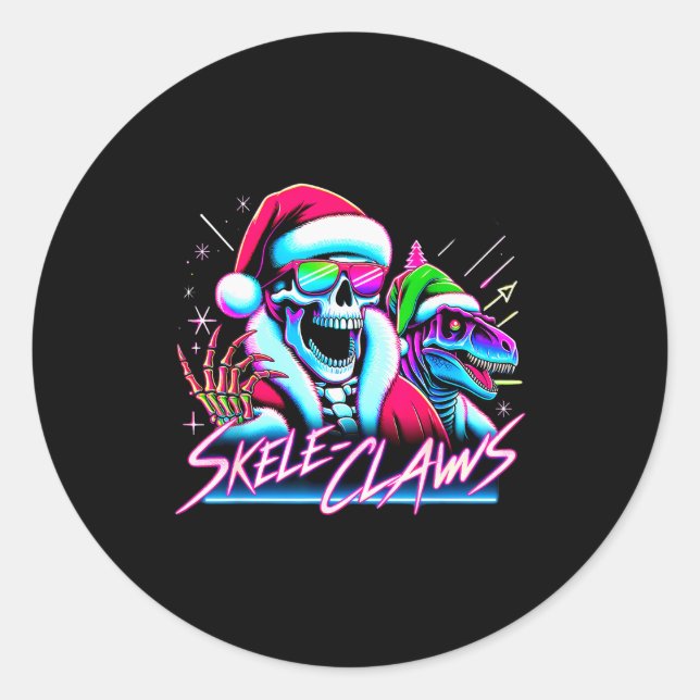 Skeleton Santa Riding T Rex Dinosaur Funny Christm Runder Aufkleber (Vorderseite)