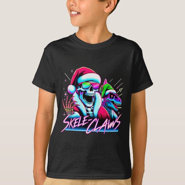 Skeleton Santa Riding T Rex Dinosaur Funny Christm T-Shirt (Vorderseite)