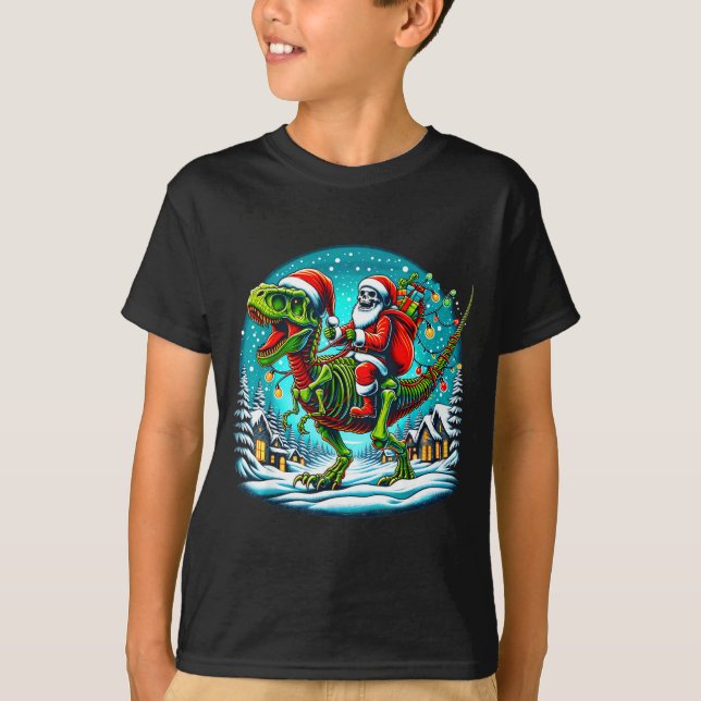 Skeleton Santa Riding T Rex Dinosaur Funny Christm T-Shirt (Vorderseite)