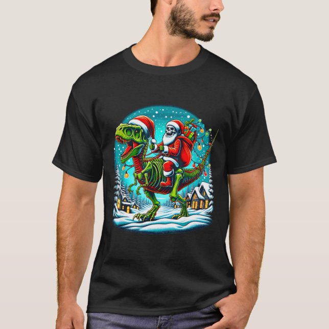 Skeleton Santa Riding T Rex Dinosaur Funny Christm T-Shirt (Vorderseite)