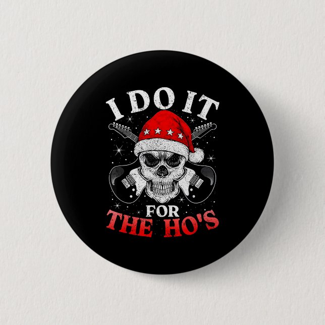 Skeleton Santa Rocker Inappropriate Funny Guitar G Button (Vorderseite)