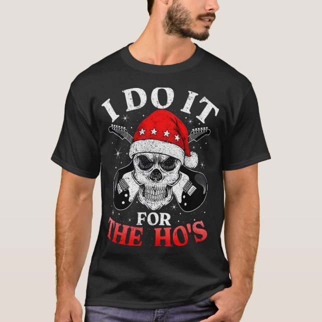 Skeleton Santa Rocker Inappropriate Funny Guitar G T-Shirt (Vorderseite)