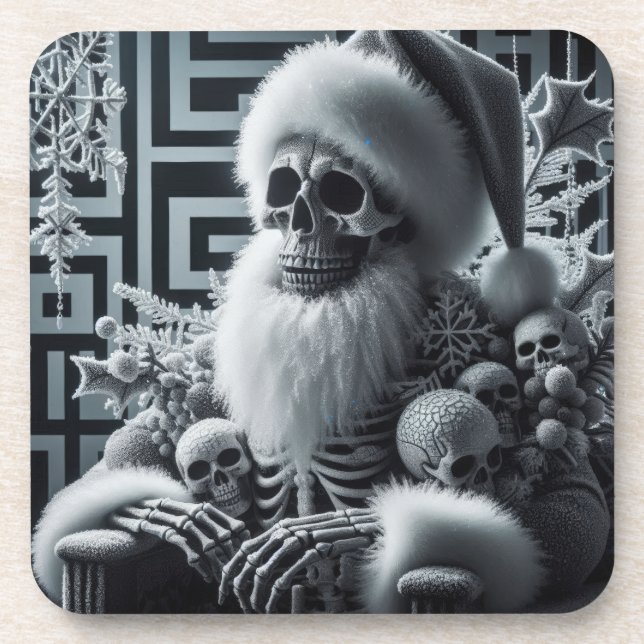 Skeleton Santa Skull | Dark Gothic Christmas Getränkeuntersetzer (Vorderseite)