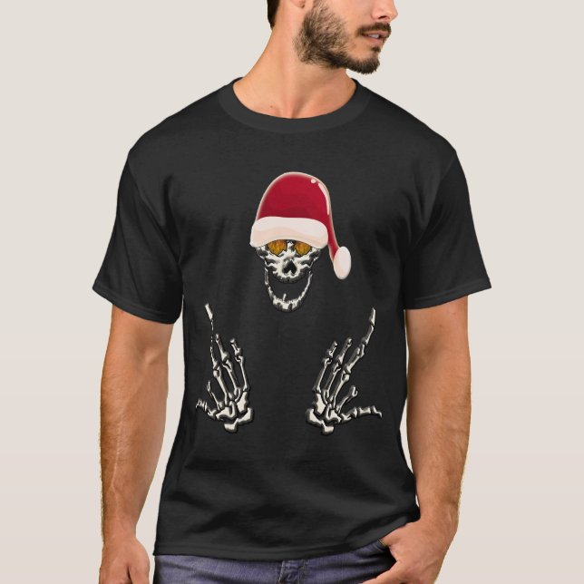 Skeleton Santa with Devil Horns T-Shirt (Vorderseite)