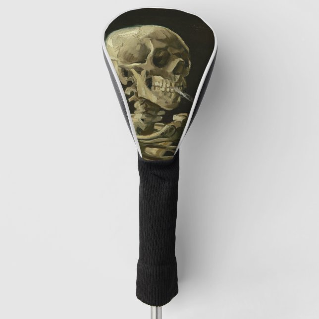 Skeleton Schädel mit brennender Zigarette durch Golf Headcover (Vorderseite)