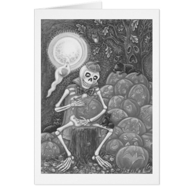 SKELETON, SCHWARZE KATZEN, DIE PUMPKIN GREETING CA (Vorne)