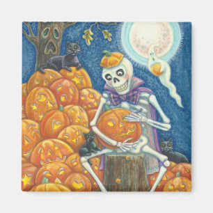 SKELETON, SCHWARZE KATZEN, DIE PUMPKINS MAGNET Squ