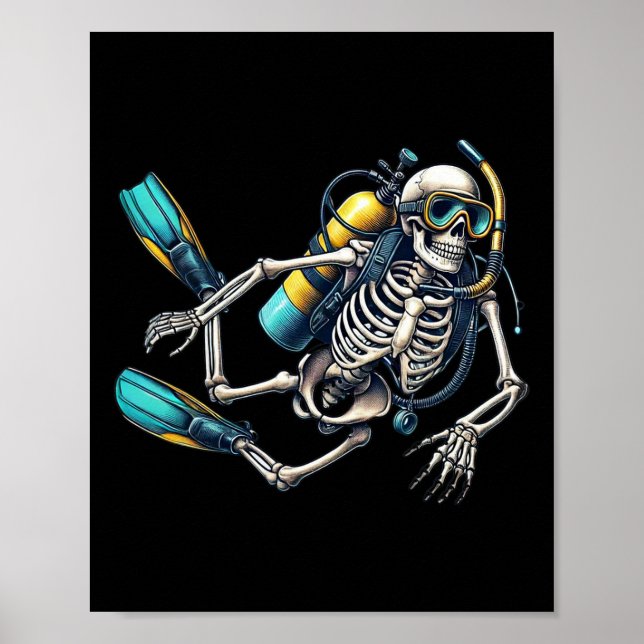 Skeleton Scu Diving Halloween Skeleton Scu Diver Poster (Vorne)
