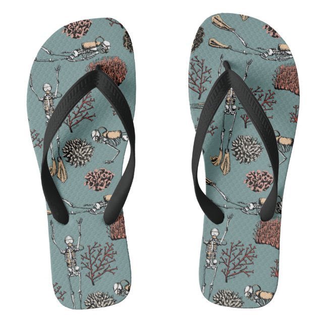 Skeleton Scuba Diver & Coral Flip Flops (Fußbett)