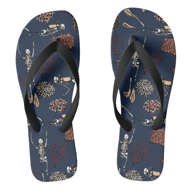 Skeleton Scuba Diver & Coral Originale Kunst Flip Flops (Fußbett)