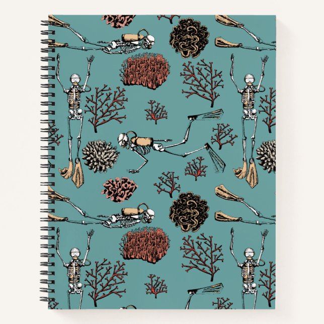 Skeleton Scuba Diver Spiral Notebook Notizbuch (Vorderseite)