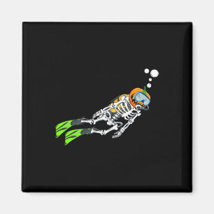 Skeleton Scuba Diving Halloween Pumpkin Diver Magnet