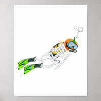 Skeleton Scuba Diving Halloween Pumpkin Diver