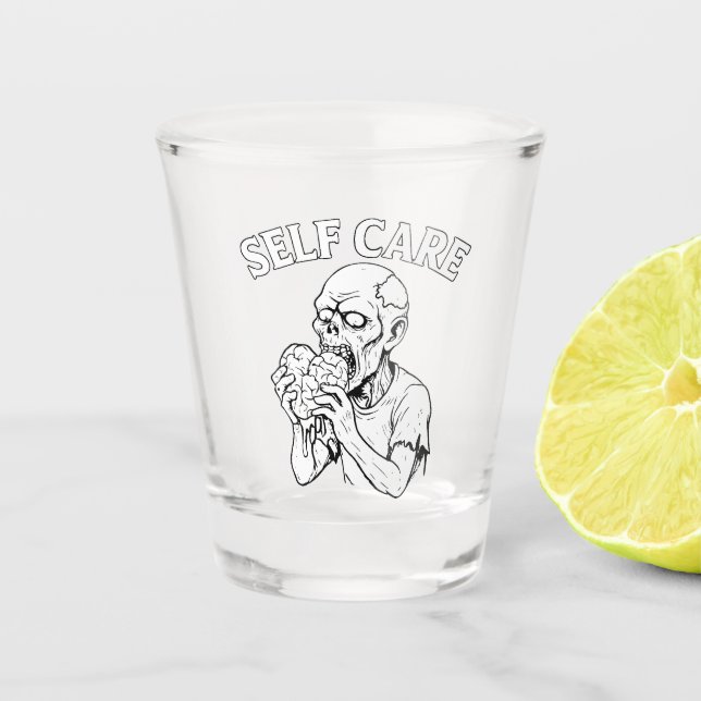 Skeleton-Selbstfürsorge-Shotglas – Geätztes Gesich Schnapsglas (Vorderseite)