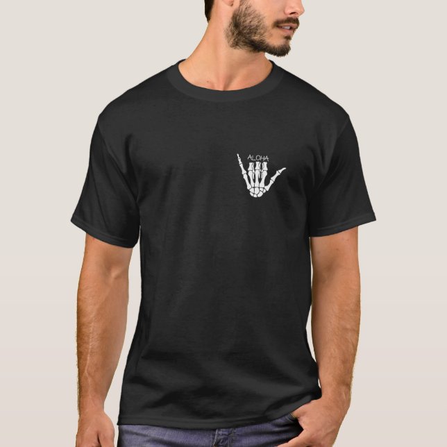 Skeleton Shaka Sign ALOHA Hawaii Surf Style Retro T-Shirt (Vorderseite)