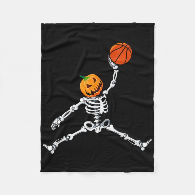 Skeleton Sketll Halloween Pumpkin Slam Dunk Fleecedecke (Vorderseite)