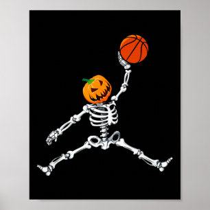 Skeleton Sketll Halloween Pumpkin Slam Dunk Poster