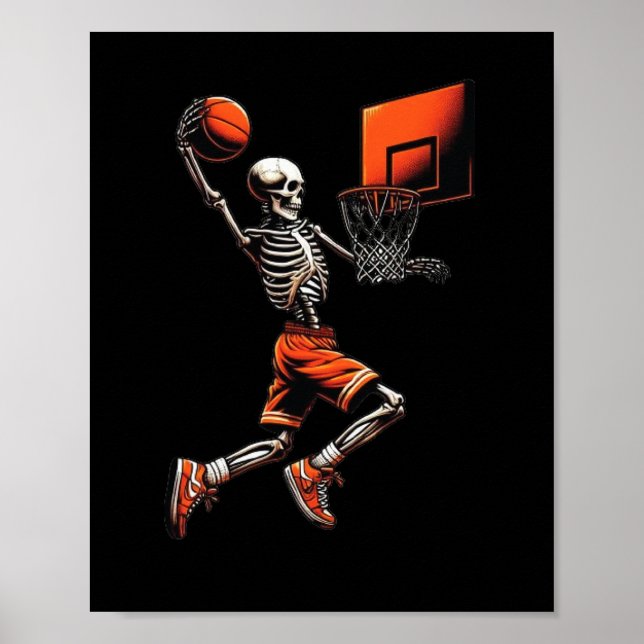 Skeleton Sketll Player Dunking Hoop Halloween Vint Poster (Vorne)