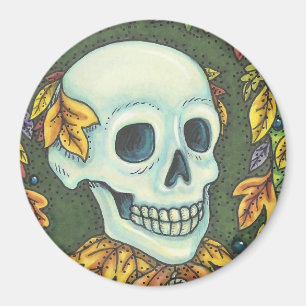 SKELETON SKULL, GENTLEMAN HALLOWEEN MAGNET Runde