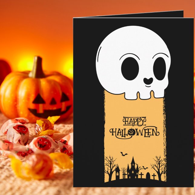 Skeleton Skull Graveyard Black Gothic Halloween Karte (Von Creator hochgeladen)