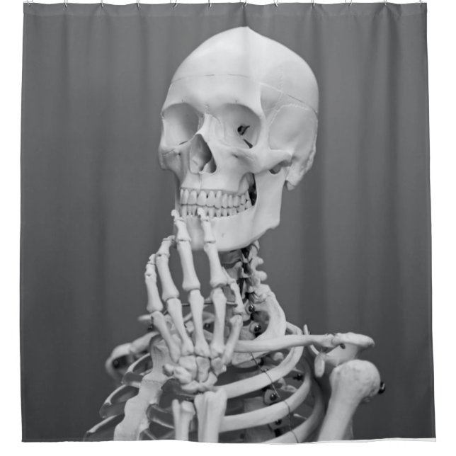 Skeleton Skull Halloween Schwarz und Weiß Grau Duschvorhang (Vorderseite)
