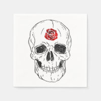 Skeleton Skull Knochen Schwarz & Rote Rose Glitzer