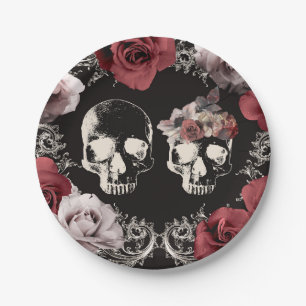 Skeleton Skull Mauve Dusty Rose Gothic Wedding Pappteller