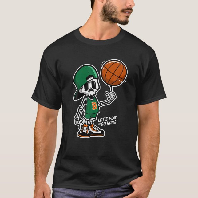 Skeleton Skull Play Basketball Graffiti Style Desi T-Shirt (Vorderseite)