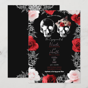 Skeleton Skull Rosa Roses Gotische Verlobung Einladung