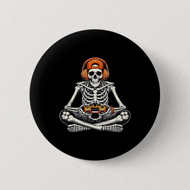Skeleton Skull Video Game Gamer Men Boys Halloween Button (Vorderseite)
