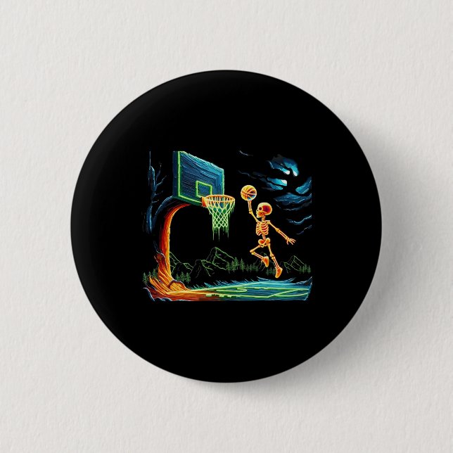 Skeleton Slam Dunk Hoop Sketll Halloween Men Boys Button (Vorderseite)
