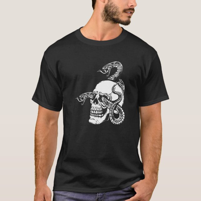 Skeleton Snake Gothic Horror Satanism Occult Devil T-Shirt (Vorderseite)