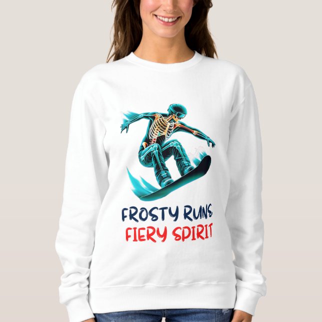 Skeleton Snowboarder Thrills in Motion Sweatshirt (Vorderseite)
