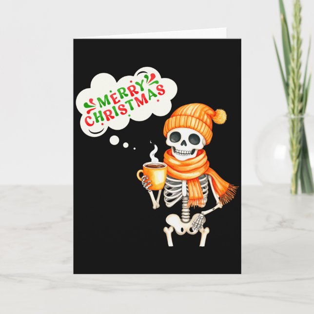 Skeleton Speak Merry Christmas Waer F And Hold Cof Karte (Vorderseite)